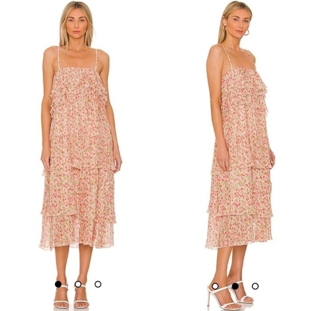 NWT Something Navy Floral Pleated Tiered Maxi Dress Spaghetti Strap Size Medium